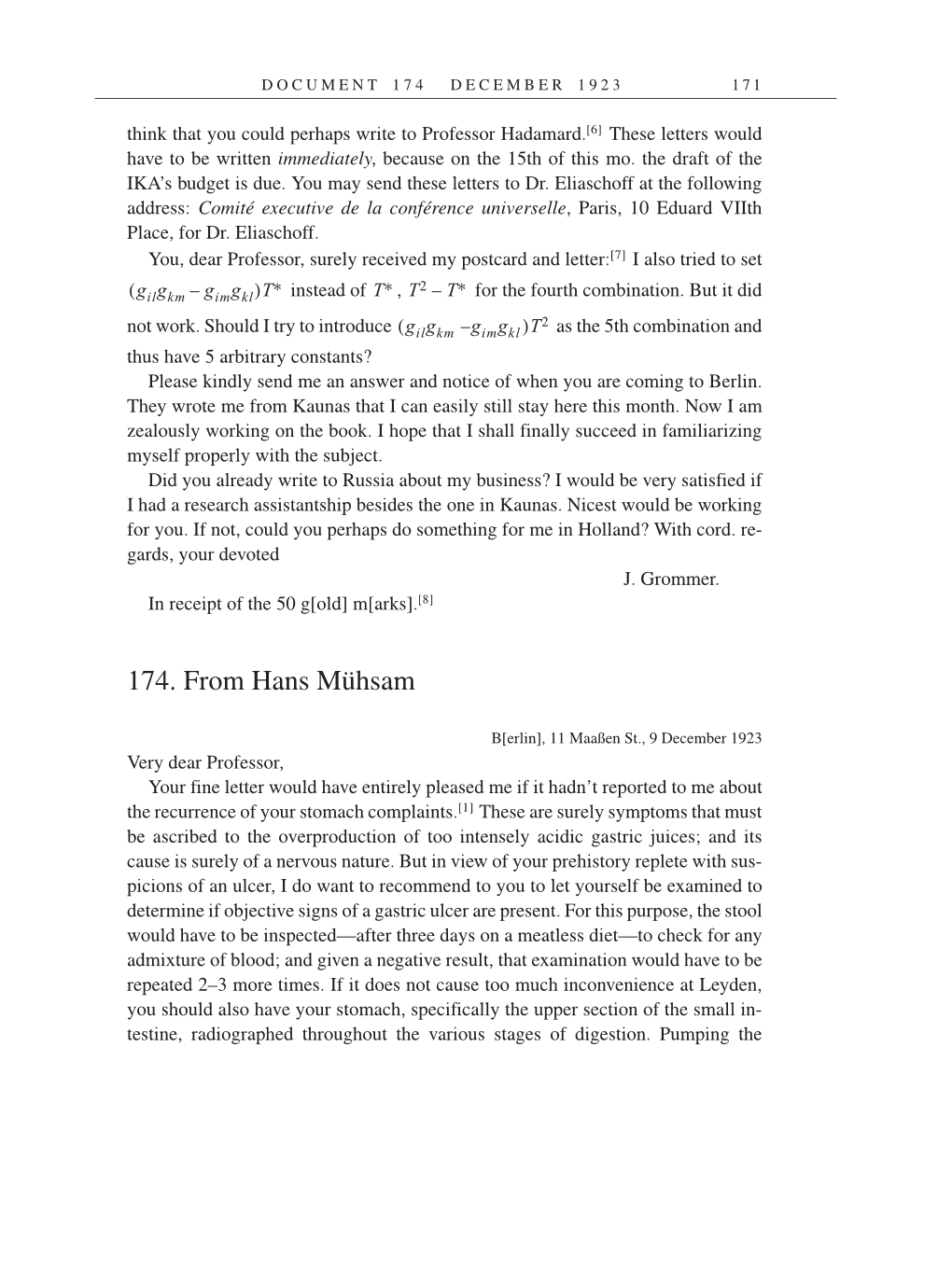 Volume 14: The Berlin Years: Writings & Correspondence, April 1923-May 1925 (English Translation Supplement) page 171