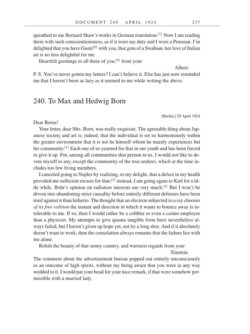 Volume 14: The Berlin Years: Writings & Correspondence, April 1923-May 1925 (English Translation Supplement) page 237