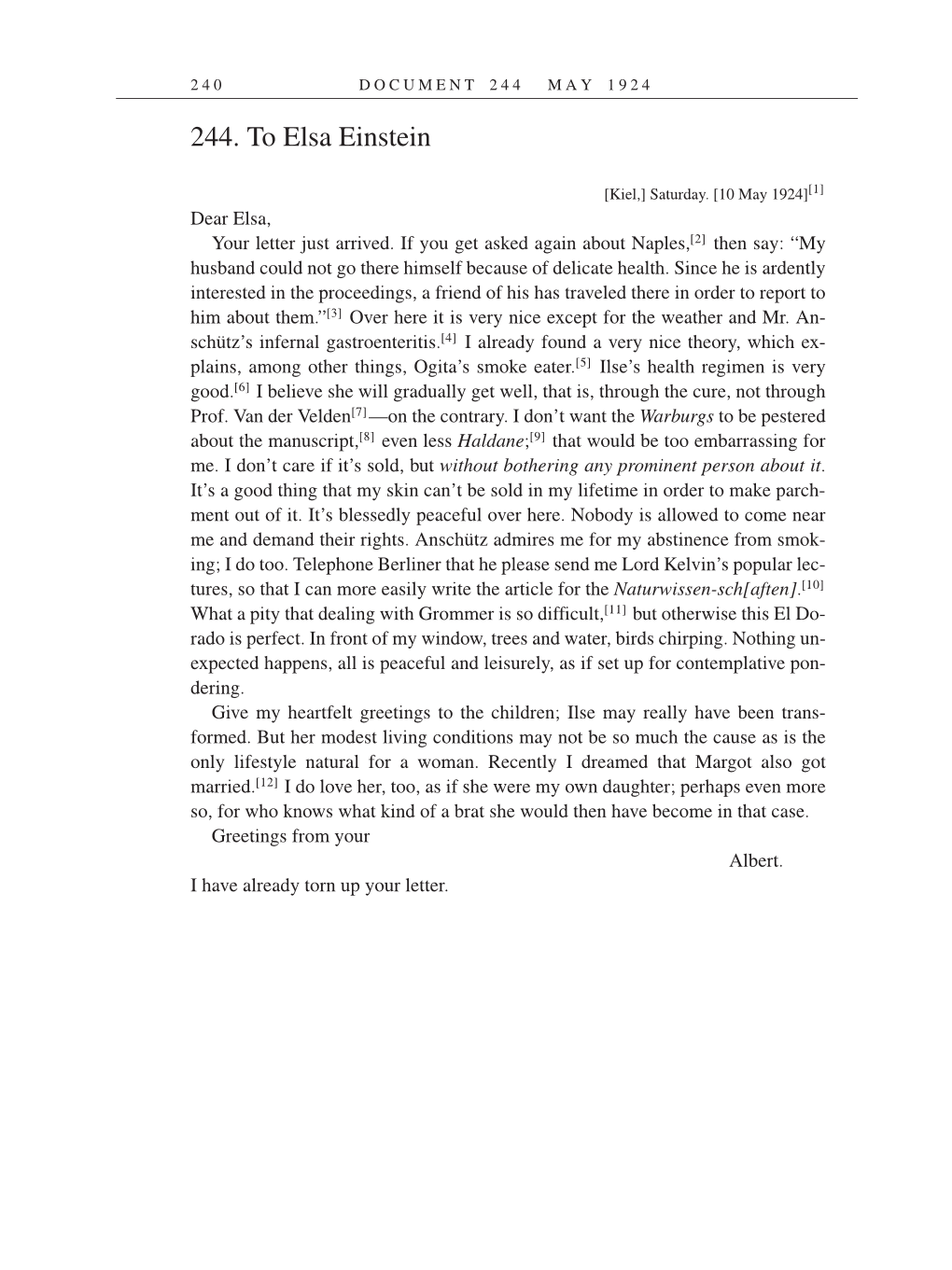 Volume 14: The Berlin Years: Writings & Correspondence, April 1923-May 1925 (English Translation Supplement) page 240