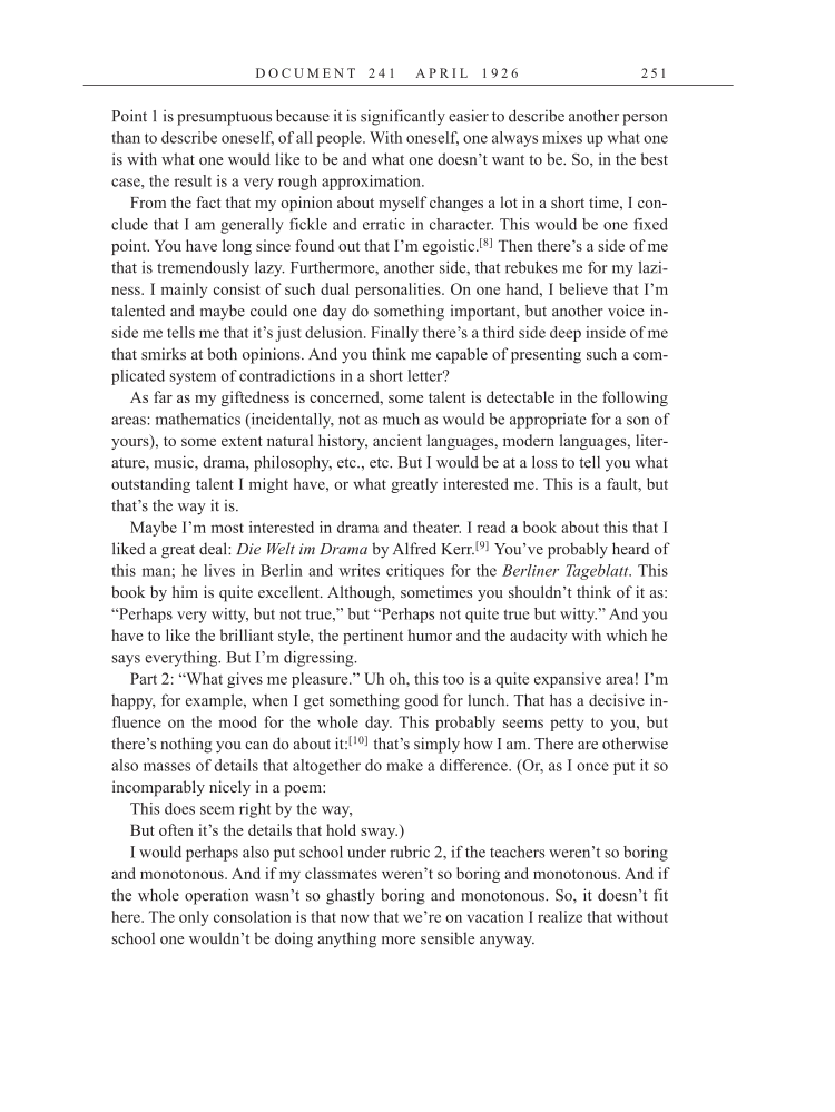 Volume 15: The Berlin Years: Writings & Correspondence, June 1925-May 1927 (English Translation Supplement) page 251