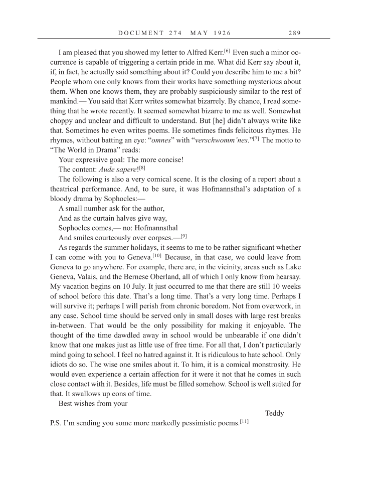 Volume 15: The Berlin Years: Writings & Correspondence, June 1925-May 1927 (English Translation Supplement) page 289