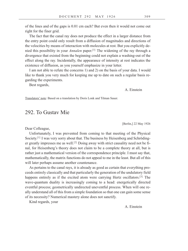Volume 15: The Berlin Years: Writings & Correspondence, June 1925-May 1927 (English Translation Supplement) page 309
